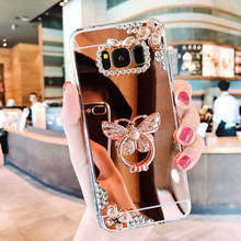 LCHULLE Case for Samsung GalaxyA6 J4 J6 Plus A8 2018 A3 A5 J3 J5 2017 Bling Diamond Ring Bracket Mirror Phone Back Cover Coque