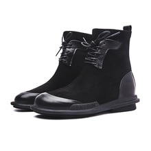 Ladies Fashion Casual Shoes Lace Up Women Boots Black Flat High-Top Martin Boots Leather Fashion WomenShoes Wild Trend Non-slip