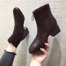 Ladies Fashion Casual Shoes Leather Suede Women's Boots High Heel Zipper Soft Comfortable Non-slip Square Head Ankle Boots35-40