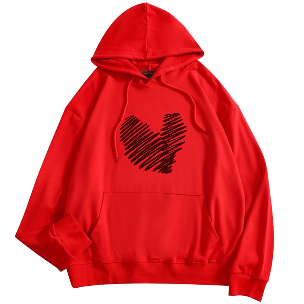 Ladies Fashion Hoodie Women Solid Color Simple Art Heart Shaped Hooded Top trend Sweatshirt Casual Female Student Sportswear