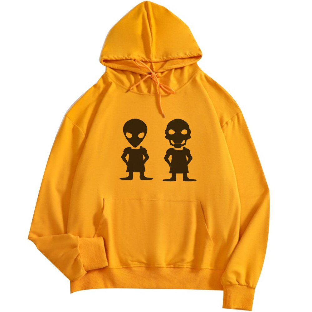 Ladies Sweatshirt Hoodie Gothic Skull Print Black Loose Unisex Hoodie Alien Drop Shoulder Pocket Women Street Wear Hoodie
