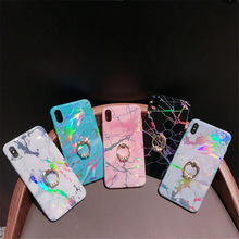 Laser Phone Cases For iPhone XR 8 XS XSMax X 6 6S 7 Plus Case 11 Pro Max Cover Marble Grip Stand Holder Funda Glossy Coque