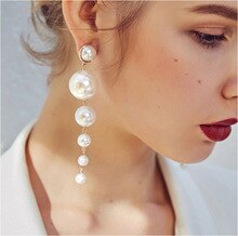 Lateeafh Trend Simulation Pearl Long Earrings Female White Round Pearl Wedding Pendant  Tassel Stud Earrings Set Jewelry Earring