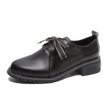 Leather Martion Shoes Women 2020 Spring Autumn New Fashion Popular PU Shoes Medium Heel Thick Lace Up Casual Black Shoes Ladies