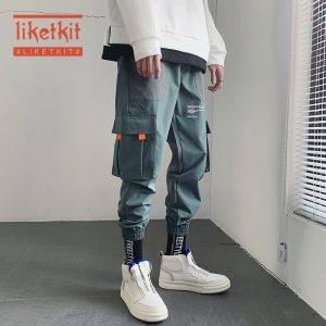 Liketkit 2020 Hip Hop Joggers Pants Men Japanese Streetwear Black Casual Pockets Cargo Pants Male Harem Pants Fashions Trousers