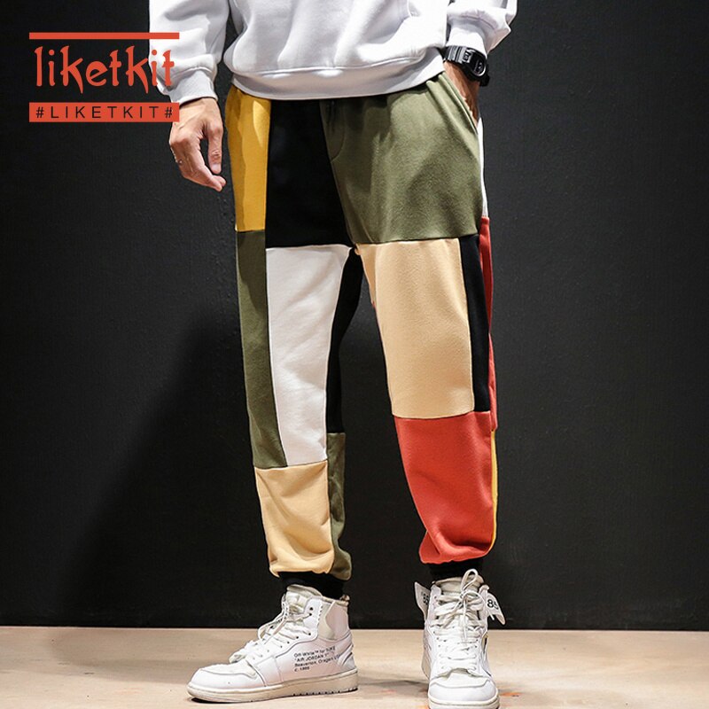 Liketkit Casual Harem Pants Men 2020 Mens Patchwork Color Loose Joggers Pants Male Japanese Vintage Streetwear Cotton Sweatpants