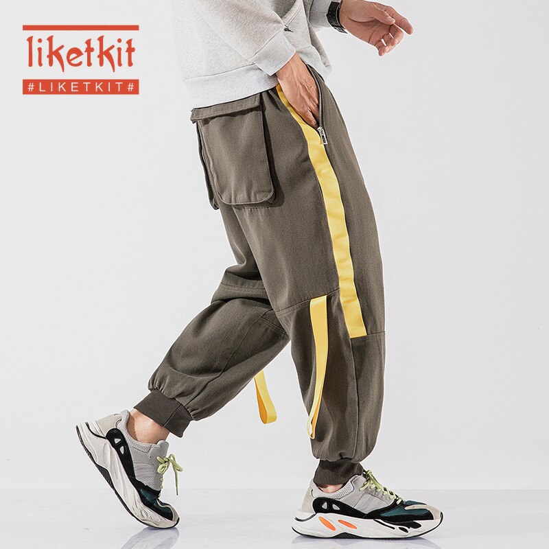Liketkit Harem Pants Men Japanese Streetwear 2019 Winter Loose Ribbons Stripe Thick Joggers Pants Male Harajuku Casual Pants 5XL