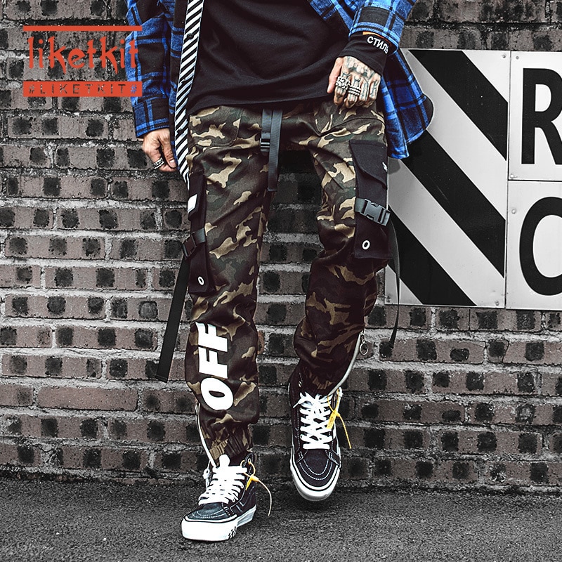 Liketkit Mens Casual Cargo Pants 2019 Male Camo Ribbons Cotton Militray Joggers Man Camouflage Multi Pocket Loose Tactical Pants