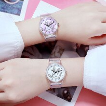 Lovely Acrylic Transparent Creative Sweet Pattern Design Bear Cat Rabbit Kids Quartz Watches Children Wristwatch Girls Watch