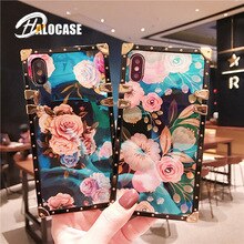 Luxury Blue Ray Rose Flower Glitter Metal Square Phone Case For Huawei P20 P30 Lite Mate 20 Pro Nova 2s 3 3i 3e 4 Honor9 Y7 2019