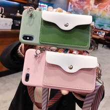 Luxury Cute Wallet Card Holder Bracket Lanyard Case For iPhone 11Pro MAX XR XS MAX 6S 7 8 Plus Samsung S8 9 10 Plus Note 8 9 10