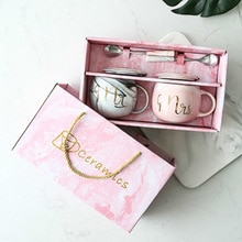 Luxury Pink Gold Mrs. Ceramic Marble Coffee Cup Wedding Bridal Couple Lovers Milk Tea Breakfast Cup Gift