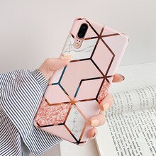 Luxury Plating Geometric Marble Phone Case For Huawei P30 P20 Lite Pro Mate 30 20 Pro Lite Glossy Soft IMD Phone Back Cover Capa