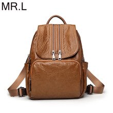 MR.L Brand Brown Leather Backpack Women Multi-function Backpack Lady Waterproof Casual Bag Solid Travel Back packs
