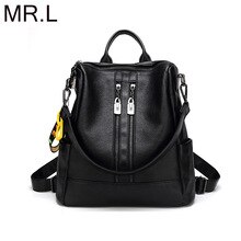 MR.L High Quality PU Leather Women Backpack Fashion Solid School Bags For Teenager Girls Casual Women Black Backpacks