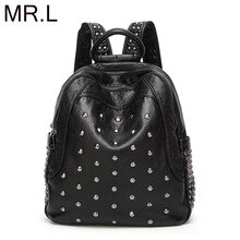 MR.L Simple Style Backpack Women PU Leather Backpacks For Teenage Girls School Bags Fashion Rivet Solid Black Shoulder Bag