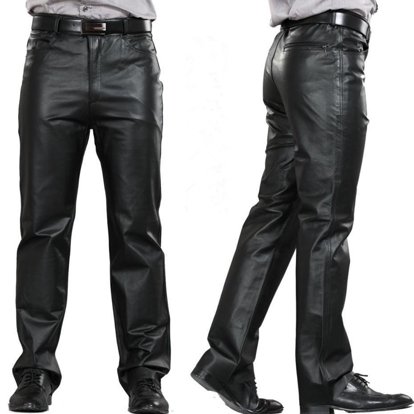 2014 Male Genuine Leather Straight Pants Men's Plus Size Sheepskin Leather Motorcycle Pants