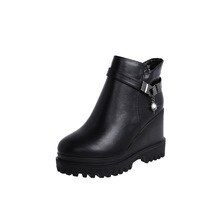Martin Boots Women 2019 Autumn Winter New Inside Increase High-heeled Plus Velvet Warm Woman Booties Non Slip Female Ankle Boot