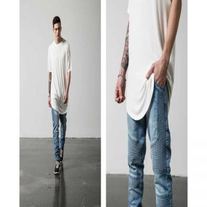 Men Casual Trousers Locomotive Trousers Wrinkled  Trim Body Trousers Pure Cotton Elastic Casual  Street Casual Pants