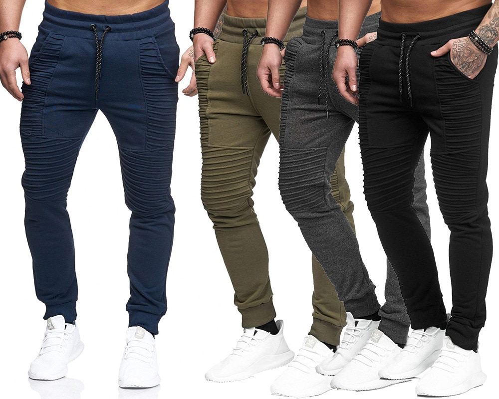 Men's Causal Pants Sportswear Drawstring Joggers Bodybuilding Trousers Man Jogging Sweatpants Pleated Stripe Pant High Quality