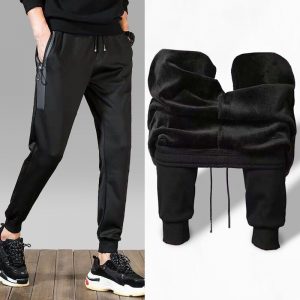 Men's Plus Size M-5XL Winter Warm Pants Outside Fleece Joggers Thicken Sweatpants Heavy Zipper Trousers Men Loose Sweat Pants