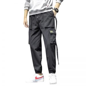 Men's Side Pockets Harem Pants 2019 Autumn Hip Hop Casual Ribbons Design Male Joggers Trousers Fashion Streetwear Pant Black