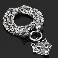 Men's Stainless Steel Necklace Viking Wolf Head Pendant Wolf Chain Necklace Fashion Punk Jewelry