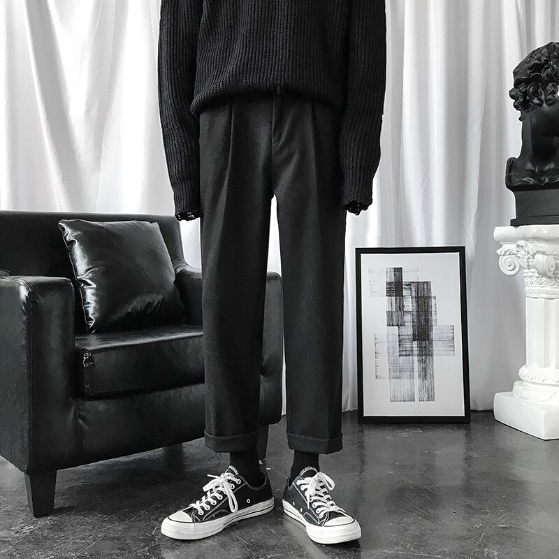 Men's casual pants 2019 autumn and winter new solid color straight warm casual pants youth personality trend men's clothing