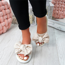 MoneRffi Slippers Women Summer Bow Summer Slipper Indoor Outdoor Linen -flops Beach Shoes Female Fashion Floral Flat Sandals