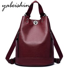 Multi-function women Leather Backpack women bucket Backpacks school bag for Teenage Girls traveling backpack mochila feminina
