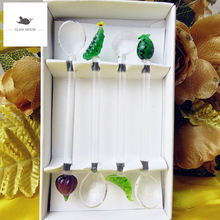 NEW Custom Handmade Glass Vegetables figurine decorative Short handle glass spoon Bar kitchen creative lovely tableware teaspoon