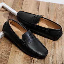 NEW Men Genuine Leather Shoes Big Size 38-49 Fashion Slip On Peas Shoes For Men Italian Leather Men Loafers Brand Men Shoes %