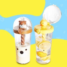 NEW Stirring Water Bottle Yellow Duck Plastic Bottles Hidro Flask Creative Portable Cup With Spiral Straw Kettle Drinkware
