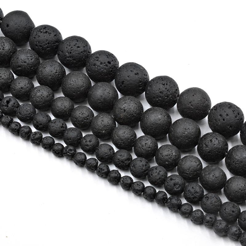 Natural Black Volcanic Stone Round Beads Wholesale Lava Stone Loose Beads for Jewelry Making Accessories DIY Free Shipping