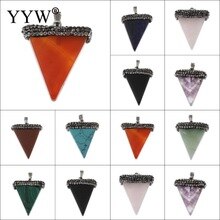 Natural stone Pendants Jewelry with Rhinestone Clay Pave Triangle different materials for choice Sold By PC
