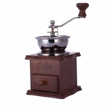 New Household Hand Grinder Coffee Grinder Coffee Maker Coffee Bean Grinder Antique Appearance Stainless Steel Wooden Base