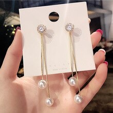 New Silver Needle Imitation Pearl Earrings Women's Long Tassel Pendant Earrings Fashion Wedding Accessories Bridal Jewelry Gifts