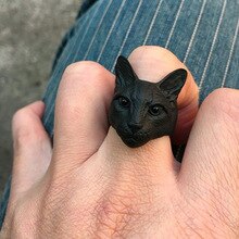 New Trendy Personalized Cute Adjustable Big Head Cat Ring Silver Color Plated Men Fashion Animal Kitty Cat Ring Free Ship