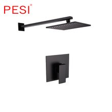 New Wholesale All Brass Faucet Square Style Single Handle Matte Black Wall Bathroom Shower System Set Mixer Tap With Headshower