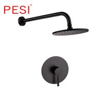 New Wholesale All Brass Premium Round Style Single Handle Matte Black Wall Bathroom Shower System Set Mixer Tap With Headshower
