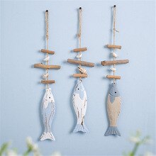 New Wooden Drifting Shells Small Fish Pendant Decorative Fishnet Background Decorative Pendant Three-color Fish String Ornaments