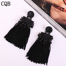 New fringed ladies earrings bohemian style long paragraph geometric fashion pendant gift statement black earrings female rope cc