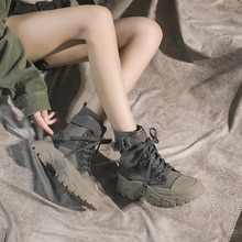 New ladies casual shoes fashion thick bottom ladies boots high-top locomotive Martin boots increase non-slip trend black straps