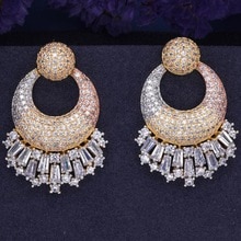 Newness 42mm Luxury Geometry Round  Full Mirco Paved Cubic Zirconia Earrings 3Tone Engagement Wedding Earring Fashion Jewelry