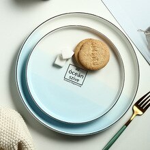 Nordic Color Changing Blue White Ceramic Plate Ocean Round Porcelain Dinner Plate Steak Salad Dessert Tray Fruit Snack Dishes
