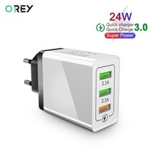 OREY 24W QC 3.0 Fast Charger For Samsung S10 3 Port USB Charger For iPhone Huawei Mate 20 Phone Quick Charge 3.0 Charger Adapter