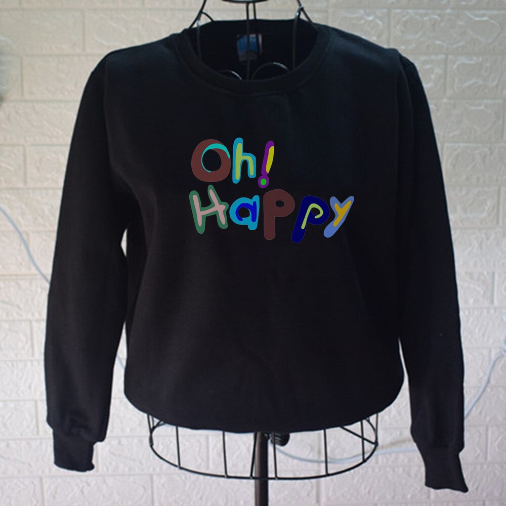 Oh?Happy Sweatshirt Lady  Spring Black Casual  O-neck Long Sleeve Loose Unisex Pullovers Letter Street Women sweatshirt