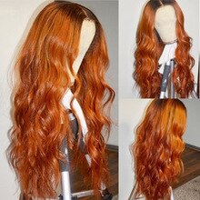 Ombre Orange Human Hair Wig Full Lace Wigs with Fake Scalp Natural Wave Soft Hair Bleached Knots Glueless Wig with Baby Hair
