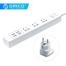 Orico Power Strip 1.5m(4.9ft) Cable Socket Standard Plug 250V 2500W 4 USB Port 5V 2.4A with EU Extension Travel Plug Adapter
