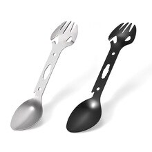 Outdoor Camping Stainless Steel Multi-Function Fork Spoon Picnic  Tableware Set Bottle Opener Harpoon Camping Survival Gear